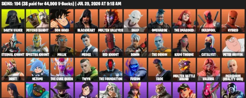 Fortnite Accounts listing: LVL 2689 - Darth Vader - Psycho Bandit - 194 Outfits - 194 outfits