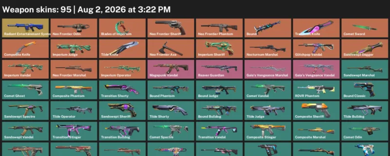 Valorant account inventory for LVL 138 · Transition Knife & Tilde Knife
