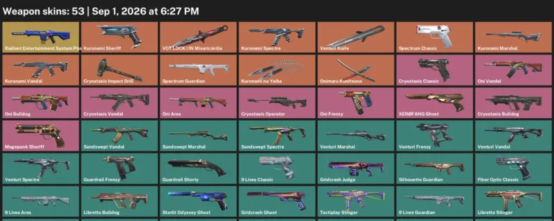 Valorant account inventory for LVL 93 · Kuronami no Yaiba & Venturi Knife & 53 Skins Kuronami no Yaiba