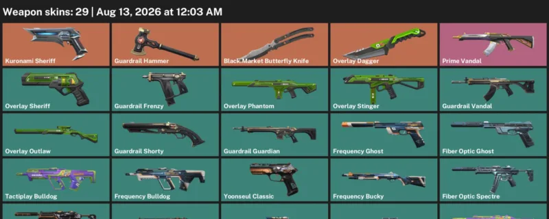 Valorant account inventory for LVL 87 · Overlay Dagger & 29 Skins Black.Market Butterfly Knife