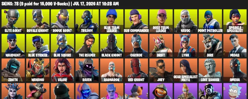 Fortnite Accounts listing: LVL 863 - Elite Agent - Royale Knight - 78 Outfits - 78 outfits