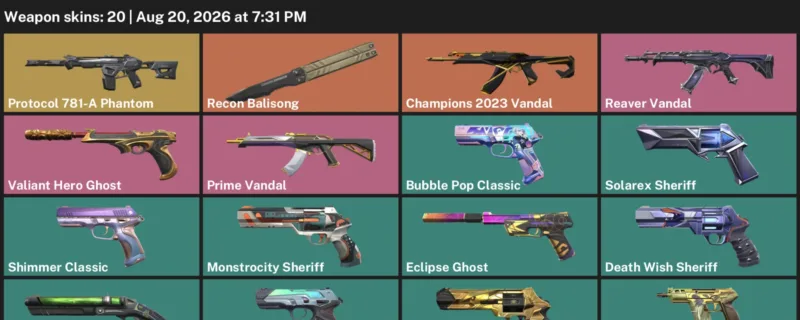 Valorant account inventory for LVL 209 · Champions 2023 Vandal & Death Wish Sheriff