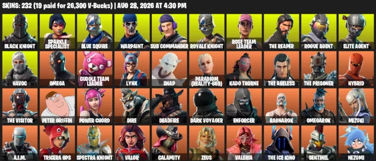 Fortnite account inventory for LVL 2322 - Black Knight - Sparkle Specialist - 232 Outfits