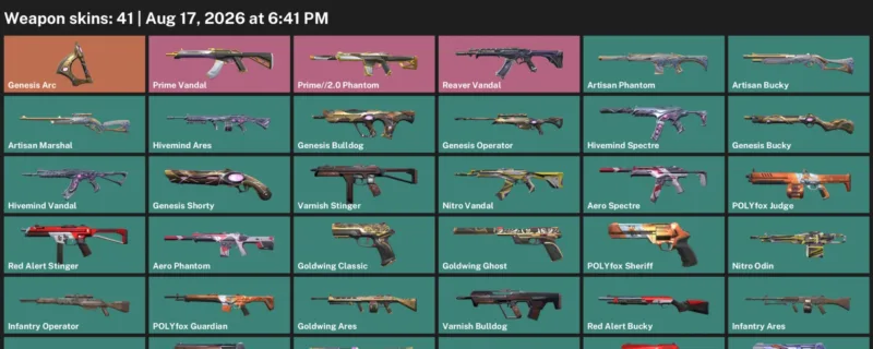 Valorant account inventory for LVL 92 · Aero Phantom & Artisan Phantom