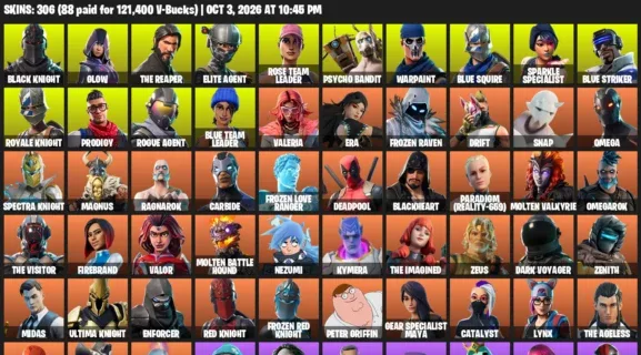 Fortnite account inventory for Black Knight - Glow - 120 Outfits