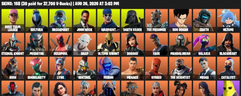 Fortnite account inventory for LVL 1672 - Rose Team Leader - Sultura - 158 Outfits
