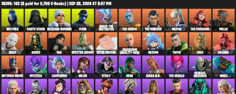 Fortnite account inventory for Sultura - Darth Vader - 120 Outfits