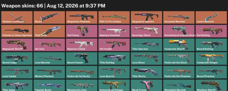 Valorant account inventory for LVL 107 · Tilde Knife & Blush Operator