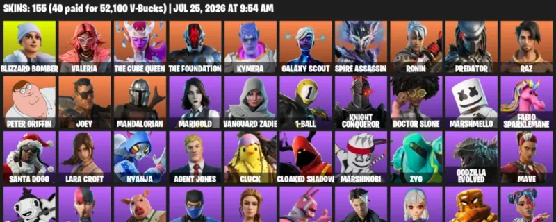 Fortnite Accounts listing: LVL 2356 - Blizzard Bomber - Valeria - 155 Outfits - 155 outfits