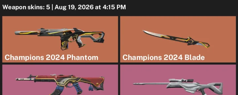 Valorant account inventory for LVL 34 · Champions 2024 Blade & Champions 2024 Phantom