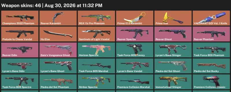Valorant account inventory for LVL 63 · Champions 2022 Phantom & Reaver Karambit