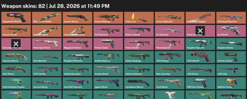 Valorant Accounts listing: LVL 217 · Elderflame Dagger & Outpost Melee · 82 Skins - Platinum 3, 82 skins