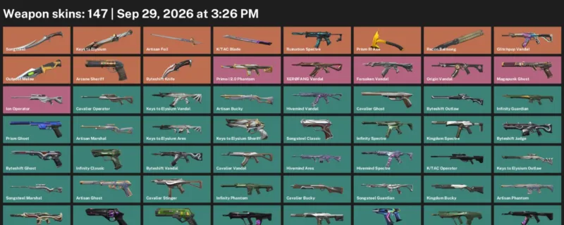 Valorant account inventory for LVL 504 · Tac Blade & Byteshift Knife & K