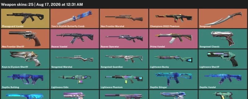 Valorant account inventory for LVL 98 · Champions 2022 Phantom & Depths Vandal