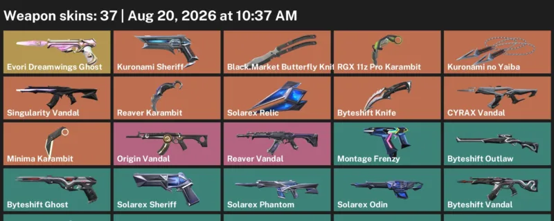 Valorant account inventory for LVL 76 · Reaver Karambit & RGX 11z Pro Karambit