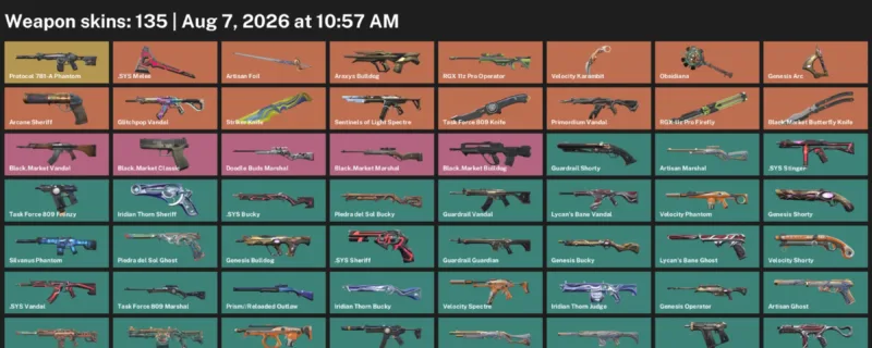 Valorant account inventory for LVL 177 · Velocity Karambit & Striker Knife