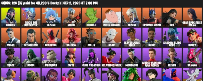 Fortnite account inventory for LVL 2674 - Xander - Renzo the Destroyer - 126 Outfits