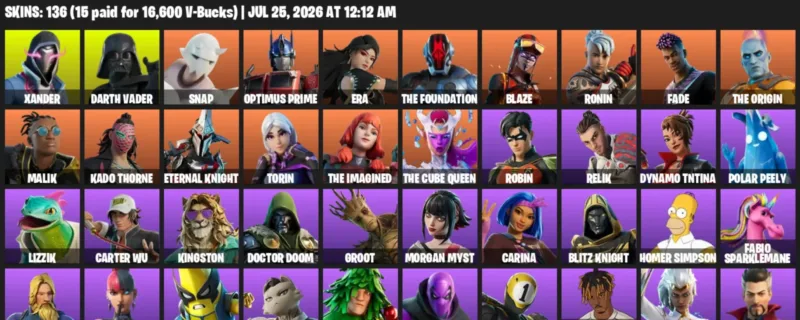 Fortnite Accounts listing: LVL 2560 - Xander - Darth Vader - 136 Outfits - 136 outfits