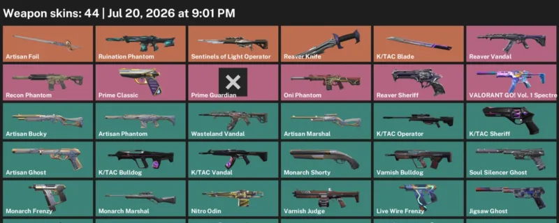 Valorant Accounts listing: LVL 152 · K/TAC Blade & Reaver Knife · 44 Skins - Gold 2, 44 skins