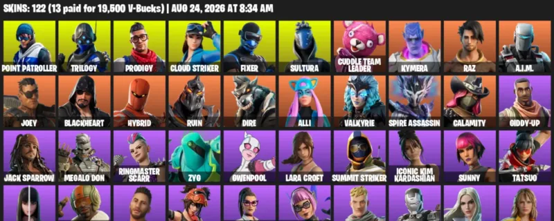 Fortnite account inventory for LVL 1507 - Point Patroller - Trilogy - 122 Outfits