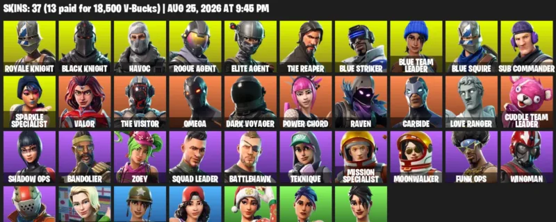 Fortnite account inventory for LVL 247 - Royale Knight - Black Knight - 37 Outfits