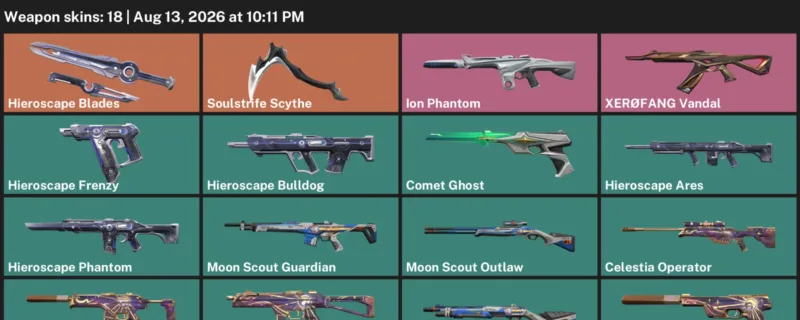 Valorant account inventory for LVL 140 · Soulstrife Scythe & Celestia Operator