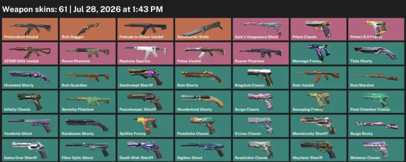 Valorant Accounts listing: LVL 376 · Ruin Dagger & Xenohunter Knife · 61 Skins - Ascendant 2, 61 skins