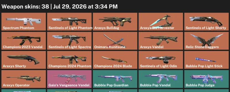 Valorant Accounts listing: LVL 265 · Champions 2024 Blade · 38 Skins - Gold 3, 38 skins