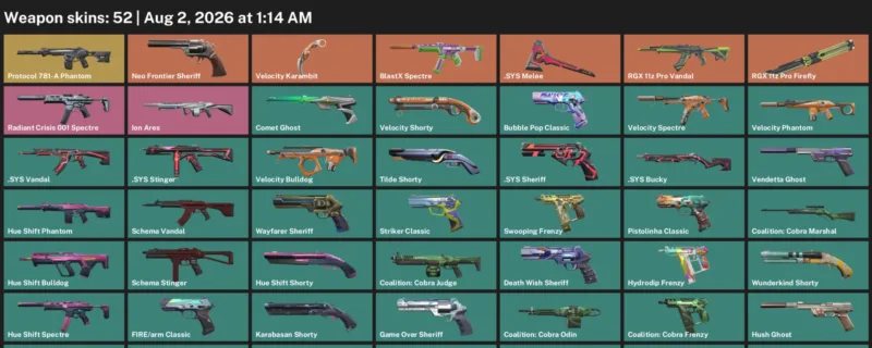 Valorant account inventory for LVL 242 · Velocity Karambit & Sys Vandal