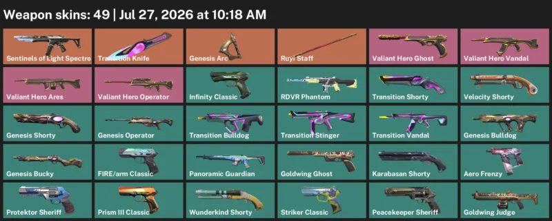 Valorant Accounts listing: LVL 225 · Transition Knife · 49 Skins - Bronze 1, 49 skins