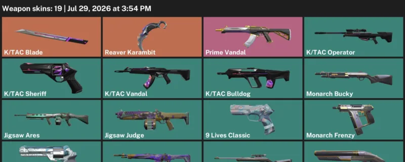 Valorant Accounts listing: LVL 110 · K/TAC Blade & Reaver Karambit · 19 Skins - Platinum 1, 19 skins