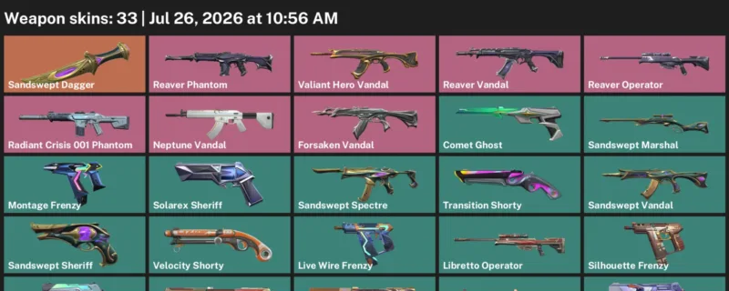Valorant Accounts listing: LVL 260 · Sandswept Dagger · 33 Skins - Platinum 1, 33 skins