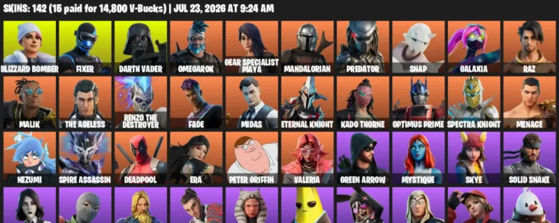 Fortnite Accounts listing: LVL 2913 - Blizzard Bomber - Fixer - 142 Outfits - 142 outfits