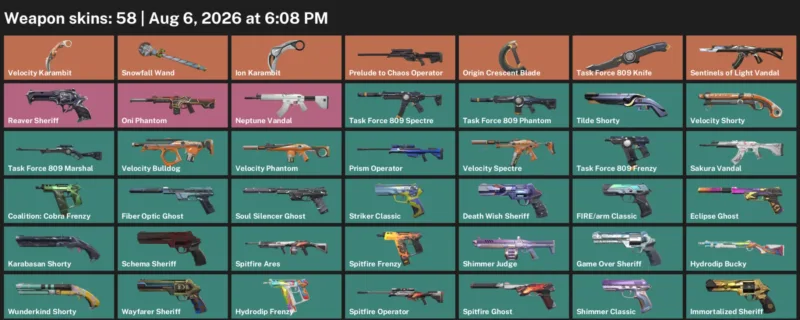 Valorant account inventory for LVL 339 · Ion Karambit & Origin Crescent Blade & 58 Skins Ion Karambit