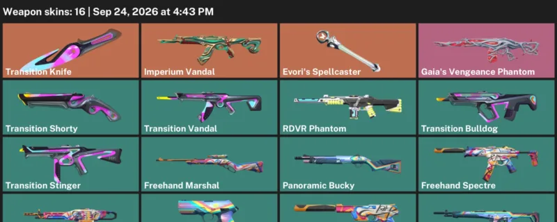 Valorant account inventory for LVL 70 · Transition Knife & Imperium Vandal