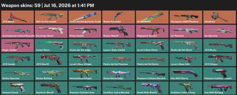 Valorant Accounts listing: LVL 193 · .SYS Melee & Reaver Karambit · 59 Skins - Bronze 2, 59 skins
