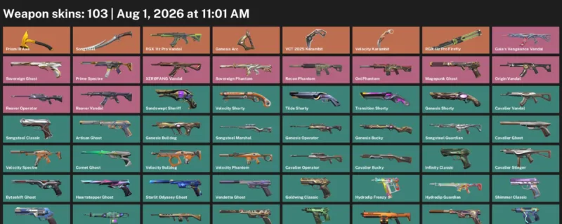 Valorant account inventory for LVL 644 · 103 Skins VCT 2025 Karambit