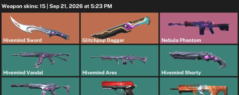 Valorant account inventory for LVL 30 · 15 Skins Glitchpop Dagger & Glitchpop Dagger & Hivemind Sword