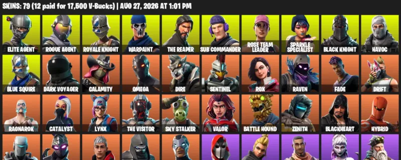 Fortnite account inventory for LVL 984 - Elite Agent - Rogue Agent - 79 Outfits