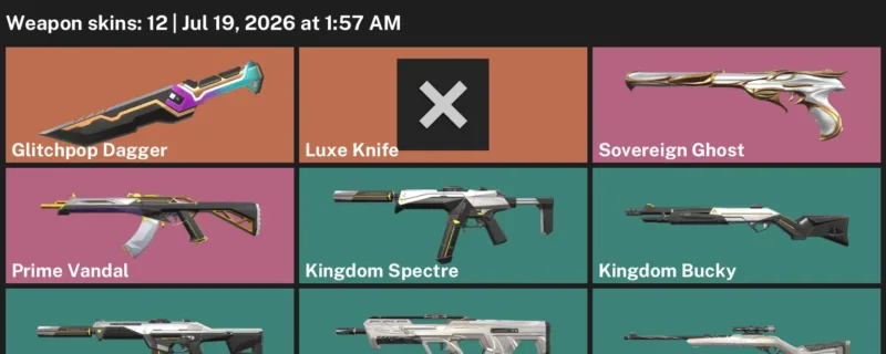 Valorant Accounts listing: LVL 29 · Glitchpop Dagger & Luxe Knife · 12 Skins - Platinum 2, 12 skins