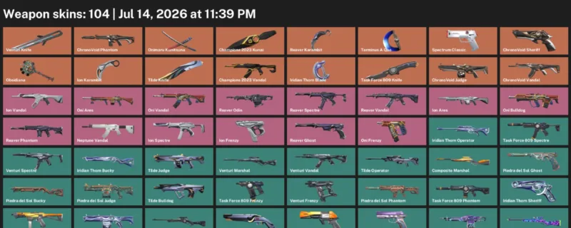 Valorant Accounts listing: LVL 171 · Venturi Knife & Champions 2023 Kunai · 104 Skins - Platinum 1, 104 skins