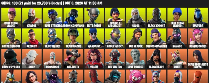 Fortnite account inventory for Rose Team Leader - Kratos - 109 Outfits