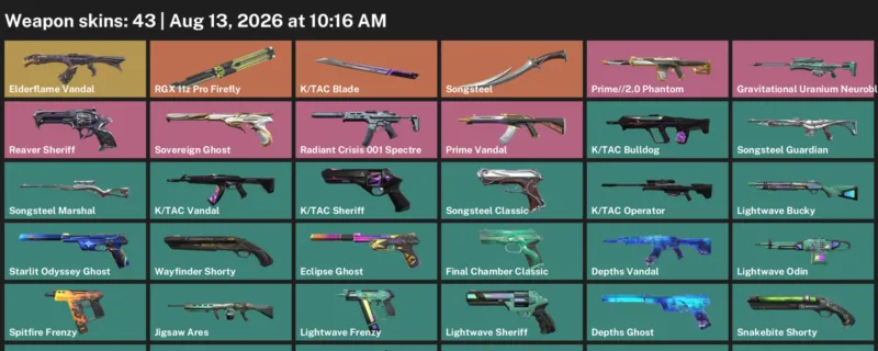 Valorant account inventory for LVL 151 · Elderflame Vandal & Tac Blade