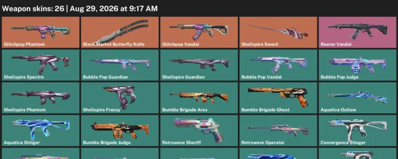 Valorant account inventory for LVL 71 · 26 Skins Black.Market Butterfly Knife & Aquatica Ares
