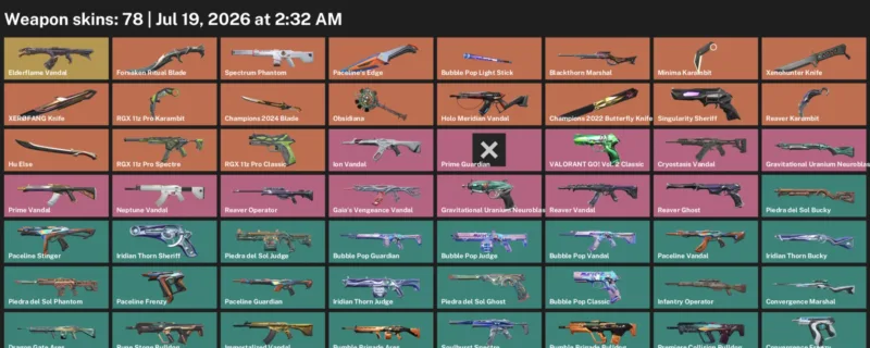 Valorant Accounts listing: LVL 99 · Champions 2022 Butterfly Knife & Champions 2024 Blade · 78 Skins - Platinum 2, 78 skins