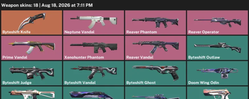 Valorant account inventory for LVL 89 · Byteshift Knife & Xenohunter Phantom & 18 Skins Byteshift Knife