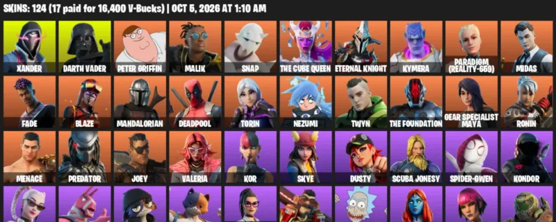 Fortnite account inventory for Xander - Darth Vader - 120 Outfits