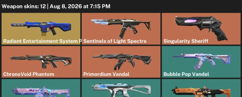 Valorant account inventory for LVL 14 · ChronoVoid Phantom & Bubble Pop Vandal
