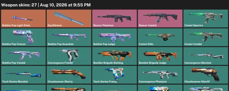 Valorant account inventory for LVL 58 · Bubble Pop Vandal & Bubble Pop Judge