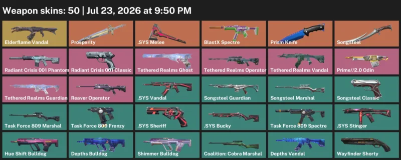 Valorant Accounts listing: LVL 57 · .SYS Melee & Prism Knife · 50 Skins - Gold 3, 50 skins